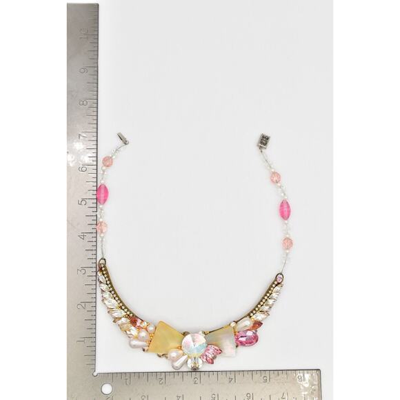 Wendy Gell Vintage Collar Necklace Cluster Pink AB Crystal Pearl Signed 80s BinN - Picture 12 of 12